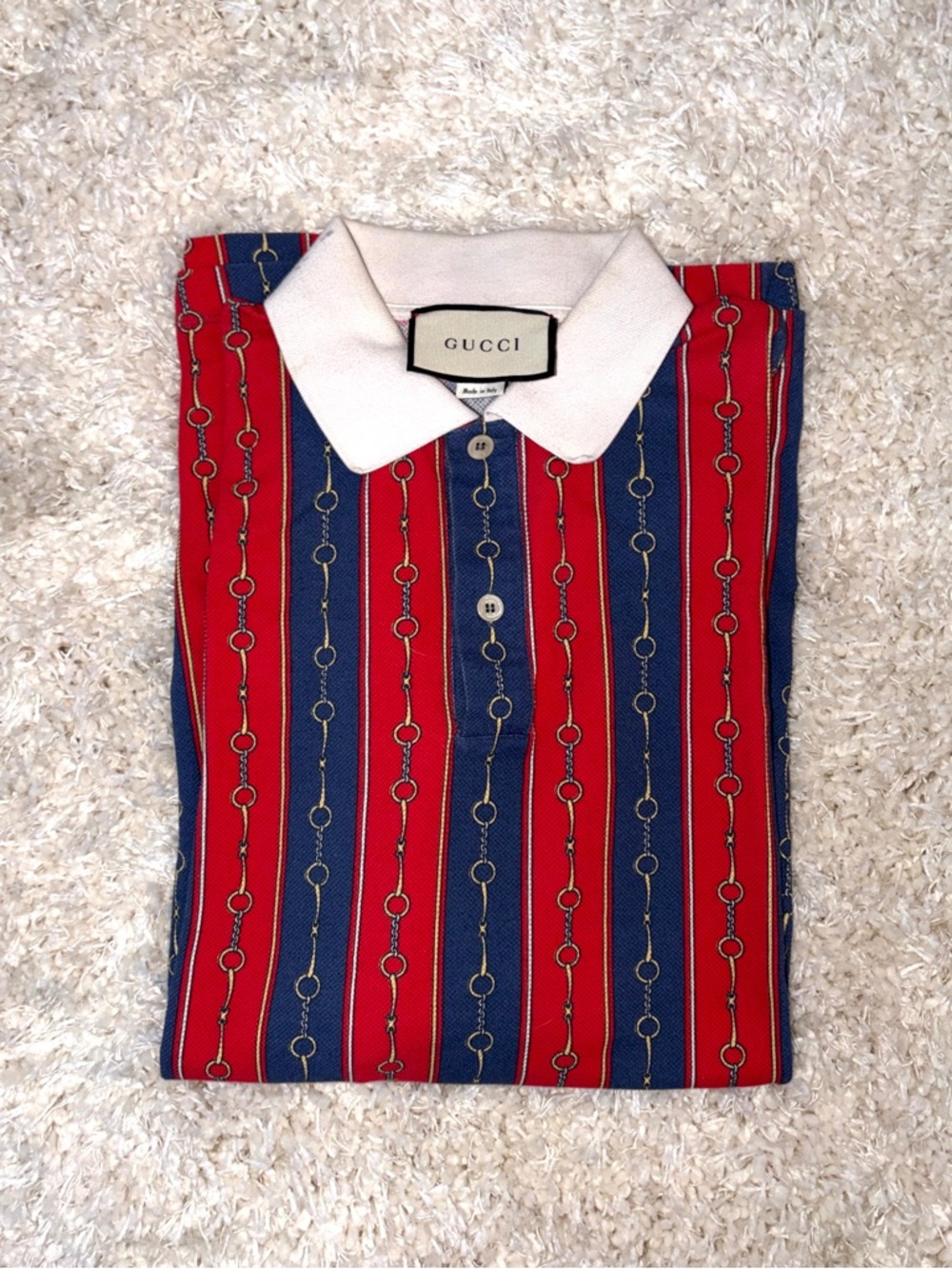 GUCCI 2019 Collection Horsebit Chain Striped Polo Size L